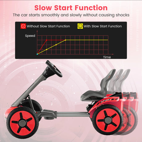 12V Electric Ride on Car with Adjustable Steering Wheel and Seat-Red