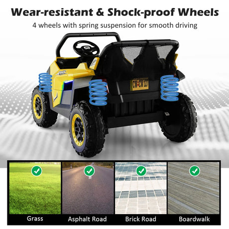 12V Battery Powered Electric Car 2-Seater Kids Ride on UTV-Yellow