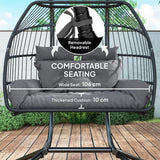 Outsunny Rattan Double Hanging Egg Chair with Stand, Foldable Wicker Swing Egg Chair with Cushion, Head Pillows, Steel Frame, Hammock Chair for Indoor Outdoor, Capacity 260 kg, Dark Grey