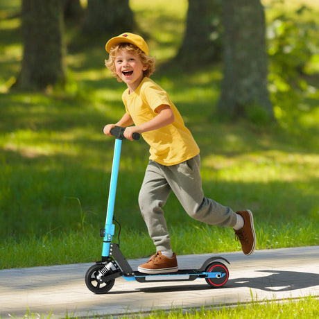 SPORTNOW Folding Electric Scooter for Kids, with Dual Brakes, Front Suspension, LED Colourful Lights, Blue