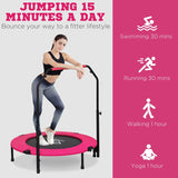 HOMCOM 40" Foldable Mini Fitness Trampoline, with Adjustable Foam Handle, Pink