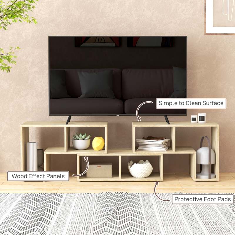 HOMCOM TV Stand for TVs up to 75 Inches, Free Combination TV Unit with Storage Shelves, Extendable Entertainment Centre for Living Room, Grey Oak Wood Grain