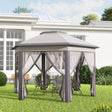 Outsunny 3 x 4m Garden Gazebo Hexagon Pop Up Gazebo Party Tent Canopy Double Roof Instant Shelter with Netting and Carry Bag for Outdoor Patio, Beige