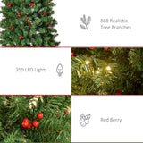 HOMCOM 7FT Prelit Artificial Pencil Christmas Tree with Warm White LED Light, Red Berry, Holiday Home Xmas Decoration, Green