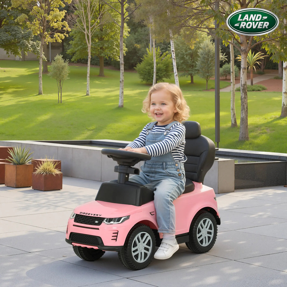 AIYAPLAY LAND ROVER DISCOVERY Licensed Baby Push Car, 2-in-1 Ride on Car with Push Handle and Safety Guardrail, Pink
