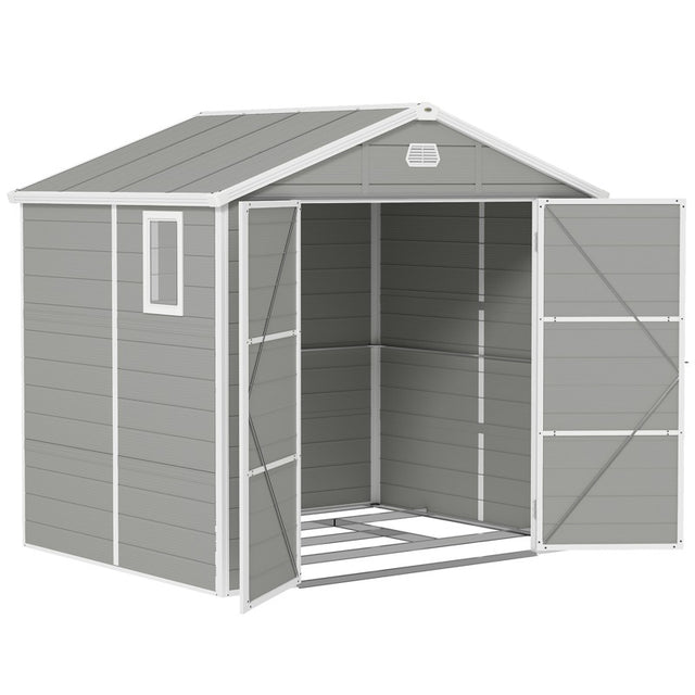 Outsunny 7.9ft x 6.2ft Aluminium Frame and Plastic Wall Shed, with Foundation - Light Grey