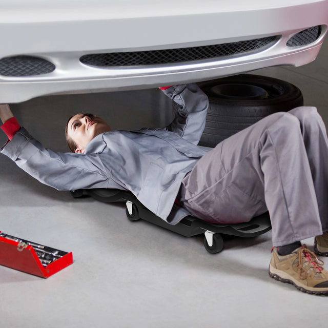 DURHAND Mechanic Vehicle Creeper, Under-Car Rolling Crawler Board, with Headrest, Wheels, Black