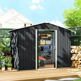 Outsunny 7.7 x 5.7ft Metal Garden Shed, Galvanised Outdoor Tool Storage House with Ventilation Slots and Sliding Doors, Grey