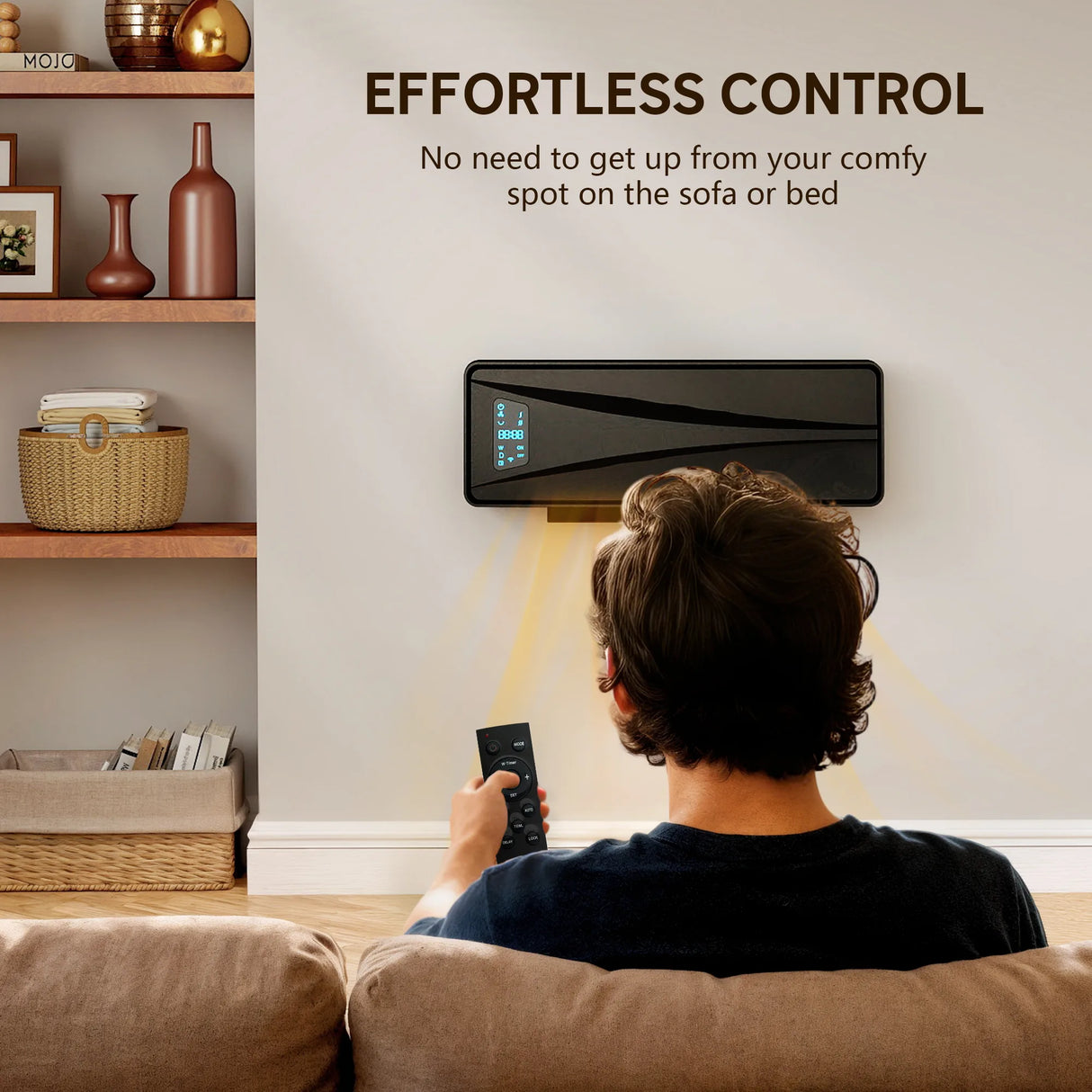 HOMCOM 2000W Ceramic Electric Heater with Fan, Adjustable Thermostat, Wall Mounted - Black