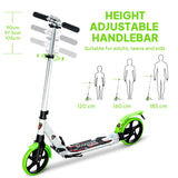 HOMCOM Folding Kick Scooter, Adjustable Ride On Scooter with 200mm Big Wheels and Double Shock Absorption, Urban Scooter for 14+ Teens Adult, Green