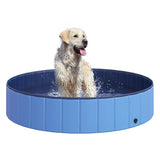 PawHut Foldable Dog Paddling Pool Pet Cat Swimming Pool Indoor/Outdoor Collapsible Summer Bathing Tub Shower Tub Puppy Washer (Φ140 x 30H (cm), Blue)