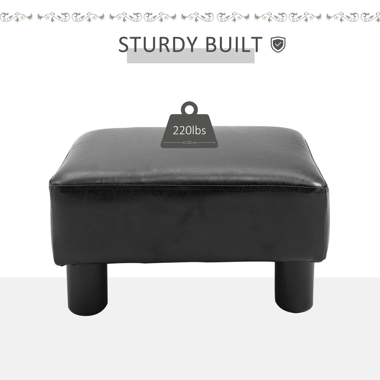 HOMCOM Faux Leather Footstool, Small Foot Rest, Rectangle Sofa Stool for Bedroom Living Room, Black