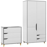 HOMCOM Bedroom Furniture Set, Wardrobe with Hanging Rail, 3 Drawer Chest of Drawers with Cut-out Handles, Grey and White