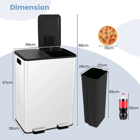 Trash Can with 2 Deodorizer Compartments and Soft Close Lids-White