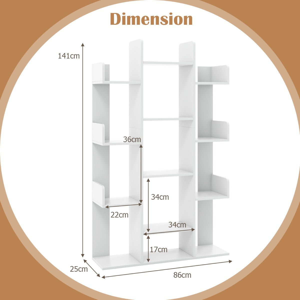 Tree-Shaped Bookshelf with 13 Compartments-White