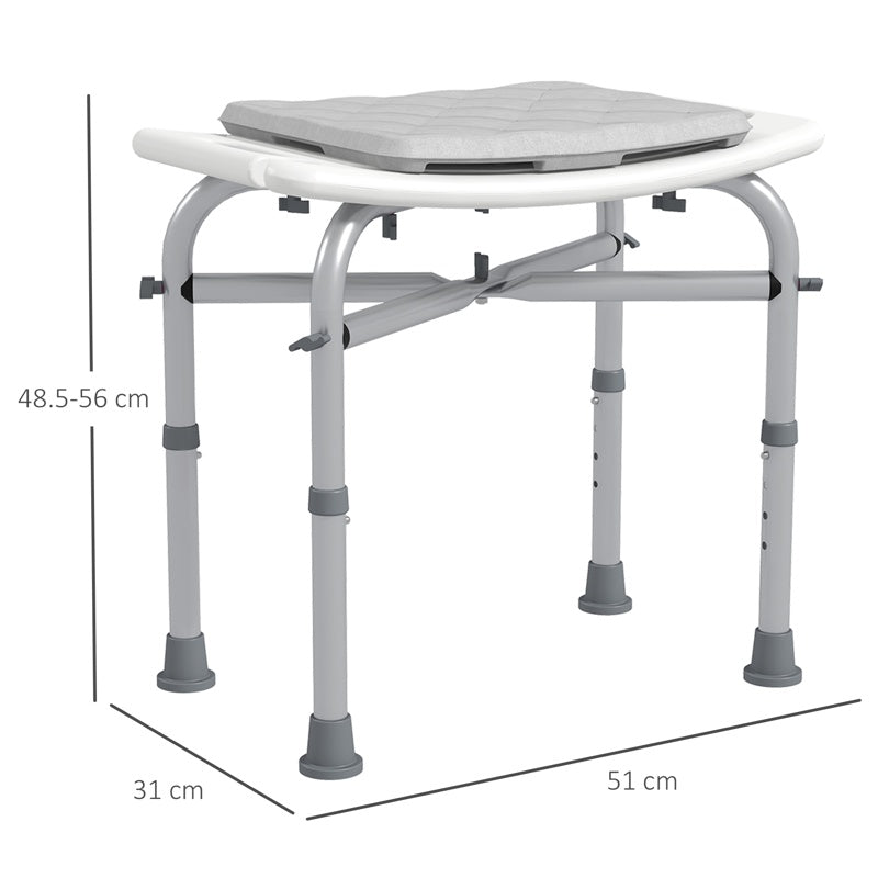 HOMCOM Aluminium Shower Stool for Elderly, Height Adjustable Shower Seat with Removable Padded Cushion, Shower Head Holder, Non-Slip Bath Stool for Seniors, Disabled, Pregnant, White