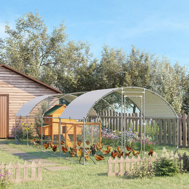 PawHut Walk In Chicken Run Galvanised Chicken Coop Hen Poultry House Cage Pet Playpen Garden with Water-Resist Covers