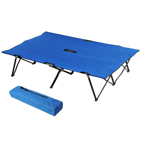 Outsunny Double Camping Cot Bed, with Bag - Blue