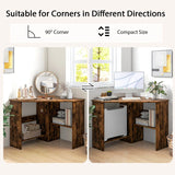 Corner Computer Desk Triangle Writing Workstation with Storage Shelf-Rustic Brown
