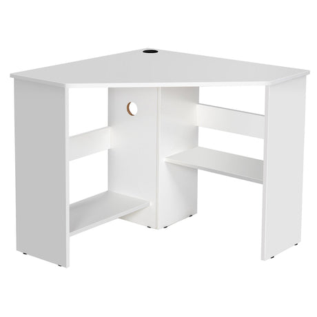 White Corner Computer Desk with Management Hole for Home Office