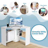 White Corner Computer Desk with Management Hole for Home Office