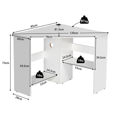 White Corner Computer Desk with Management Hole for Home Office