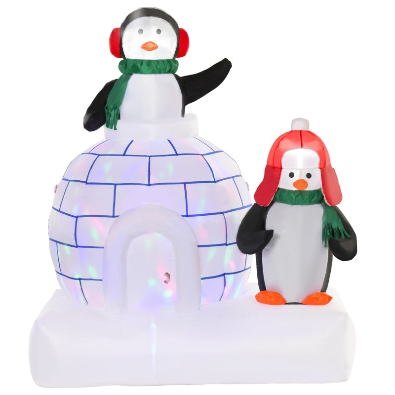 HOMCOM 5ft Christmas Inflatable Two Penguins Wearing a Scarf with Ice House Blow Up Decor Home Indoors with Built-in LED Lights Outdoor Toys in Lawn Garden