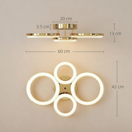 HOMCOM LED Ceiling Light, Modern 4 Rings Ceiling Lamp with Wall Switch Control, 40W 4350lm Flush Mount Ceiling Light with 3500K/4500K/6000K Colour Temperatures for Living Room, Bedroom, Gold Tone