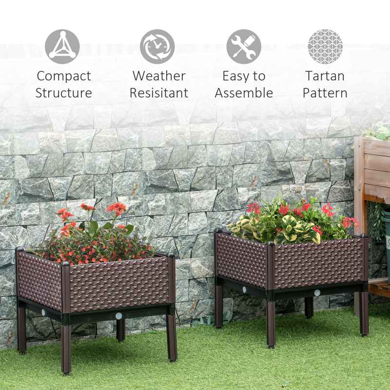 Outsunny 50cm x 50cm x 46.5cm Set of 2 41L Garden Raised Bed, Elevated Planter Box, Flower Vegetables Planting Container with Self-Watering Design and Drainage Holes