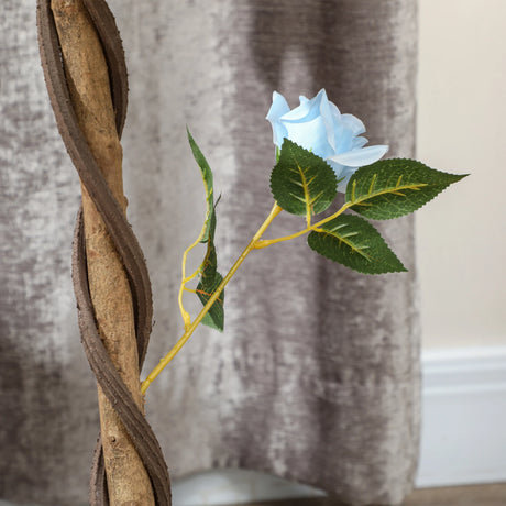 Outsunny Set of 2 Artificial Plants White Rose Floral in Pot, Fake Plants for Home Indoor Decor, 90cm, Light Blue