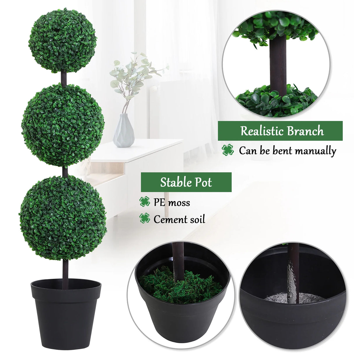 Outsunny Artificial Plants Honeysuckle Flower in Pot Fake Plants with Curved Boots for Indoor 15x15x150cm White
