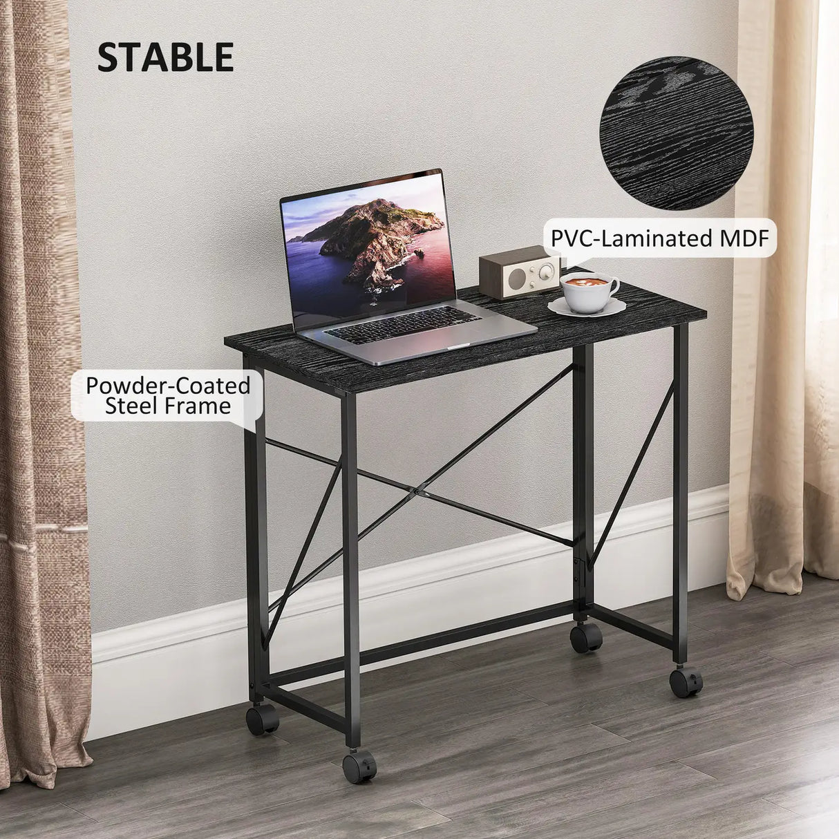 HOMCOM 80 cm Folding Desk on Wheels - Black