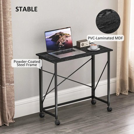 HOMCOM 80 cm Folding Desk on Wheels - Black