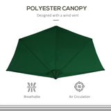 Outsunny 3(m) Half Parasol, Semi Round Umbrella with Metal Frame, Crank Handle for Balcony, Garden, Green