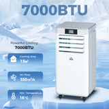 HOMCOM 7000 BTU Air Conditioning Unit, 3-in-1 Portable Air Conditioner, Dehumidifier, Cooling Fan with Remote Control, LED Display, 2 Speeds, 24H Timer, Window Venting Kit, 15m2