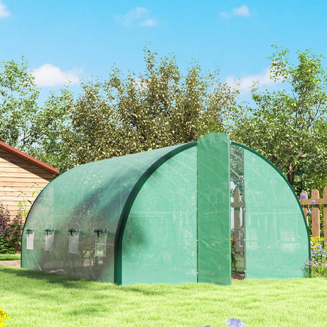 Outsunny 4 x 3(m) Polytunnel Greenhouse, with Windows and Doors - Green