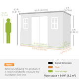 Outsunny 10 x 4 ft Resin Garden Shed, Outdoor Storage Shed with Floor, Windows, Lockable Doors and Vents, Dark Grey
