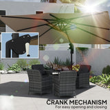 Outsunny 3.7 x 2.7 m Cantilever Parasol w/360 Rotation and Easy Tilt Adjustment, Aluminium Hanging Offset Outdoor Umbrella w/Double Top, Cross Base, UPF50+ Hanging Sun Shade, Black Pole