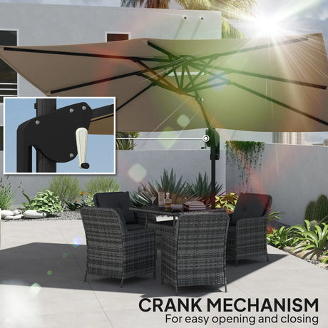 Outsunny 3.7 x 2.7 m Cantilever Parasol w/360 Rotation and Easy Tilt Adjustment, Aluminium Hanging Offset Outdoor Umbrella w/Double Top, Cross Base, UPF50+ Hanging Sun Shade, Black Pole