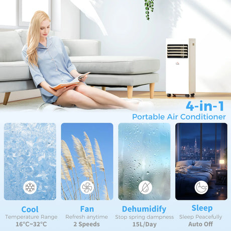 HOMCOM Portable Air Conditioner 5000 BTU, 4-in-1 Cooling, Dehumidifier, Fan, Sleep Mode, Air Conditioning Unit with Digital Display & Remote Control, 24H Timer, Window Venting Kit, for Room up to 18m2
