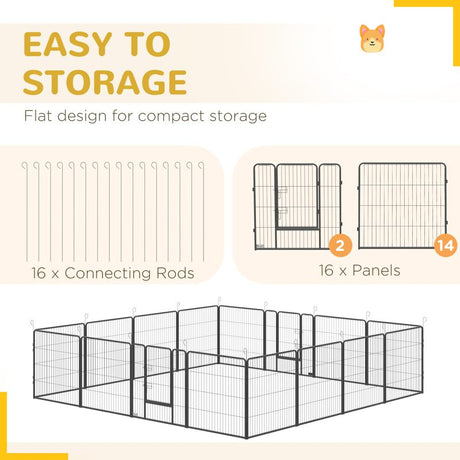 PawHut 16 Panels Heavy Duty Puppy Playpen, for Small and Medium Dogs, Indoor and Outdoor Use - Grey