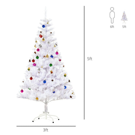 HOMCOM 5ft Snow Artificial Christmas Tree w/ Metal Stand Decorations Home Seasonal Elegant Faux White