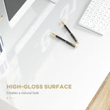 Vinsetto Home Office Chair and Computer Desk Set, Mesh Chair with Swivel Wheels, Study Desk with Storage Shelf, High Gloss White and Grey