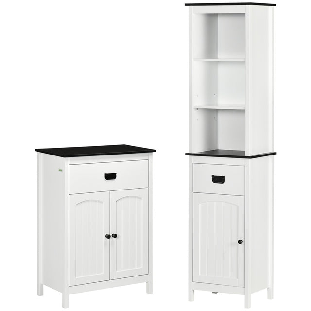 kleankin Bathroom Furniture Set, Bathroom Floor Cabinet with Drawer and Double Door, Tall Bathroom Cabinet with Drawer and Adjustable Shelf for Bathroom, White