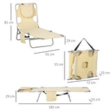 Outsunny Foldable Sun Lounger, Beach Chaise Lounge with Reading Hole, Arm Slots, 5-Position Adjustable Backrest, Side Pocket, Pillow for Patio, Garden, Beach, Pool, Beige