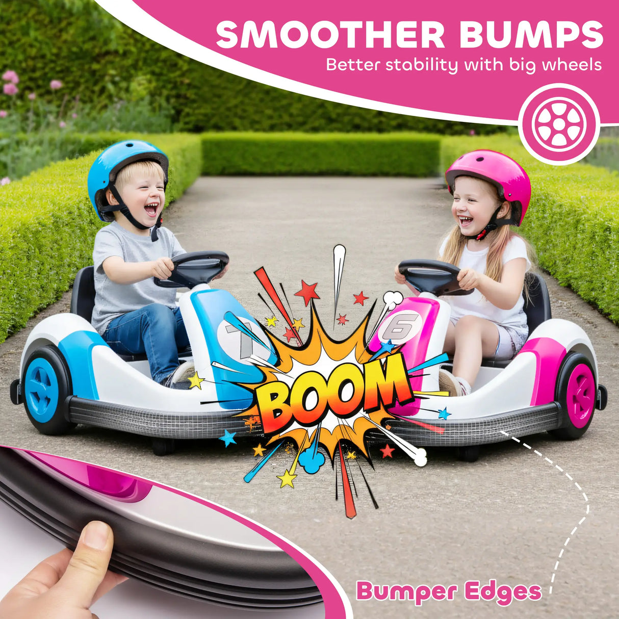AIYAPLAY Kids Bumper Car with 360-Degree Rotation, 6V Electric Ride On Car with Music and Horn for 3-8 Years Old, Pink