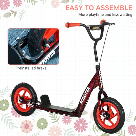 AIYAPLAY Kids Scooter with Adjustable Handlebar, Children's Kick Scooter with Non-slip Footplate, Rear Brake, Kickstand, Red