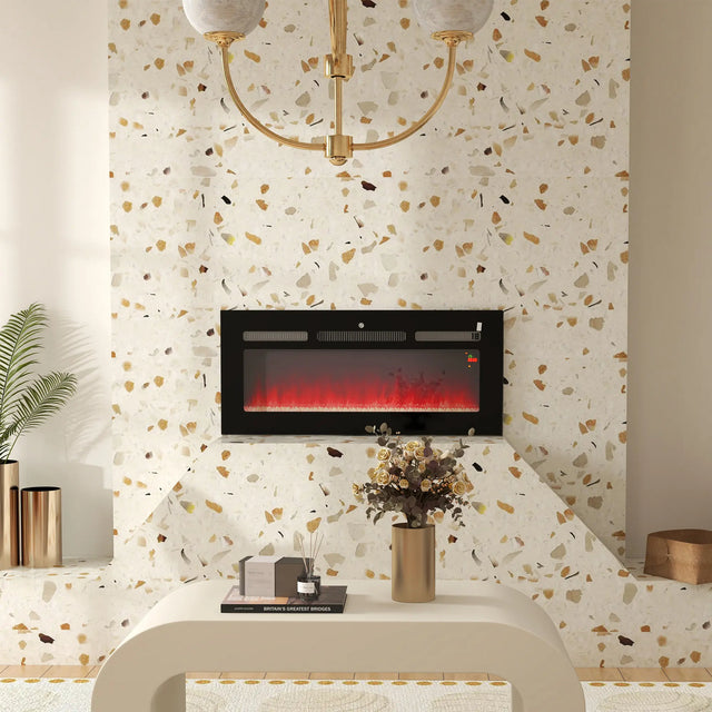 HOMCOM 102cm/40" Electric Fireplace, 2000W Recessed and Wall Mounted Electric Fire with Remote Control, 9 Flame Colour and Crystal, Black