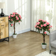Outsunny Set of 2 Artificial Plants Pink Rose Floral in Pot, Fake Plants for Home Indoor Decor, 90cm