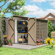 Outsunny 5 x 9ft Galvanised Metal Garden Shed with Foundation Kit, Outdoor Lean-to Shed, Tool Storage House with Lockable Doors, Gloves and 2 Air Vents for Patio, Garden, Brown